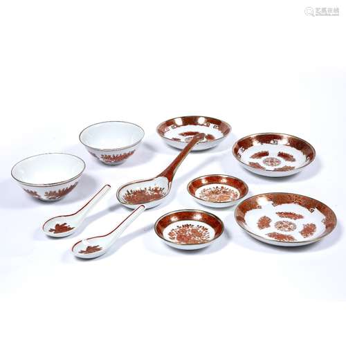 Hong Kong porcelain set Chinese to include three rice spoons, three plates, two bowls and two