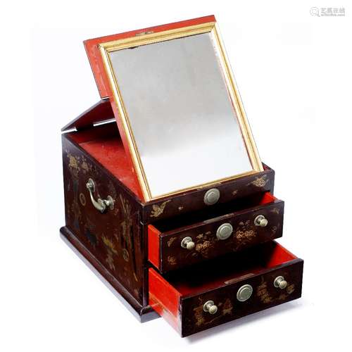 Kidney lacquer folding cabinet Korean, 19th Century fitted two drawers to the front with original