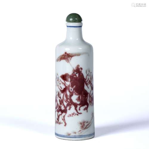 Porcelain snuff bottle Chinese, Daoguang period (1821-1850) of rouleau form decorated in rouge de