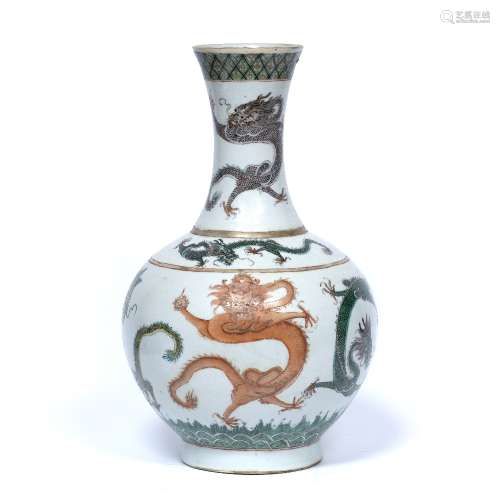 Porcelain bottle vase Chinese, 19th Century gravity engraved ground with trumpet mouthed waisted