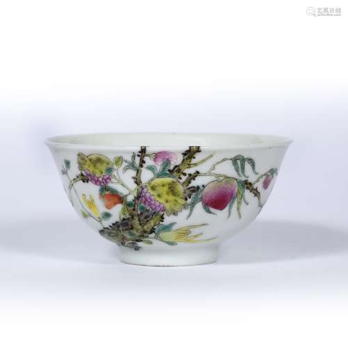 Porcelain bowl Chinese,19th Century decorated in famille rose enamels on the exterior overlapping