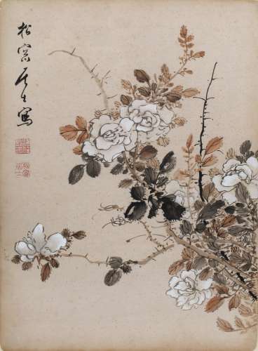 Pu Quan (1913-1991) orchids, ink on paper, mounted scroll with artists seal marks 41.5cm x 31cm