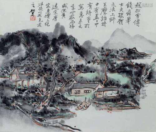 After Huang Binhong (1864 -1955) published by Duo Yun Xuan, river landscape, hanging scroll, ink and