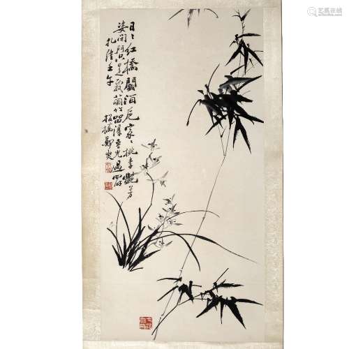 After Zheng Banqiao (1693 - 1765) bamboo, hanging scroll, ink on paper, inscribed, written in Zha