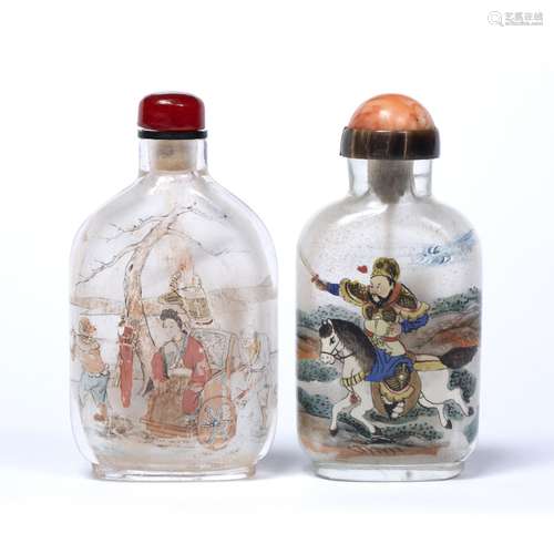 Interior painted glass snuff bottle Chinese, circa 1900-1920 of flattened rectangular form,