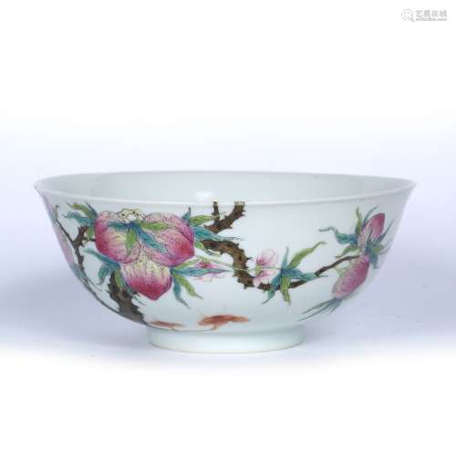 Famille rose enamelled porcelain bowl Chinese, Hongxian period decorated with flowering and fruiting