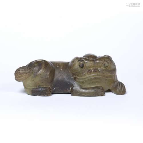 Black tinted greyish green hardstone boulder Chinese carved in a simplified Tang style as a