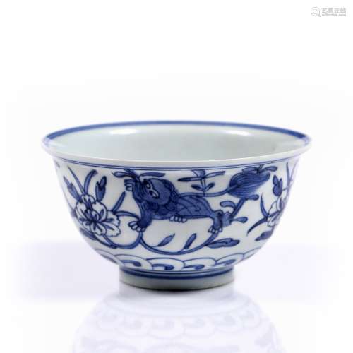Export ware blue and white bowl Chinese,South East Asian, late 17th Century exterior with Buddhist