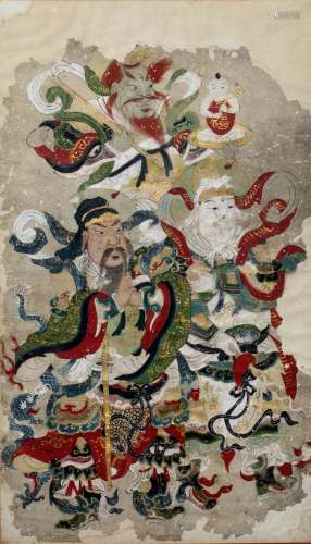 Tibetan School Daoist study of immortals, gouache on paper 64cm x 37cm overall