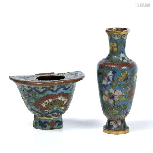 Cloisonne enamel miniature wall vessel Chinese, late Ming/18th Century of stemmed bowl form,