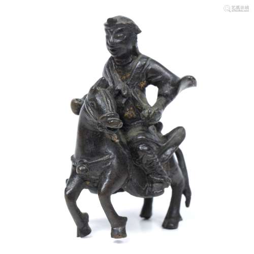 Miniature bronze equestrian warrior Chinese, probably late Ming 6cm high