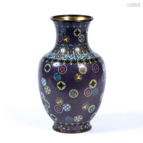 Cloisonne baluster vase Chinese, 19th Century decorated with a flower ball design on a purple