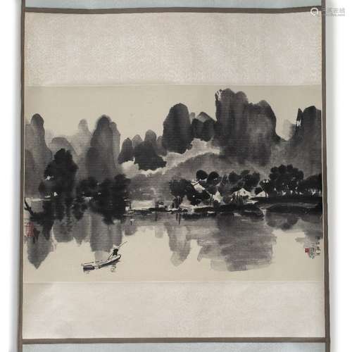 Hu Peiheng (1892 - 1962) Spring Rain, hanging scroll, ink on paper 49cm x 75cm