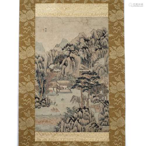 Chinese School Landscape scene, 18th Century, hanging scroll, ink on paper, Japanese style