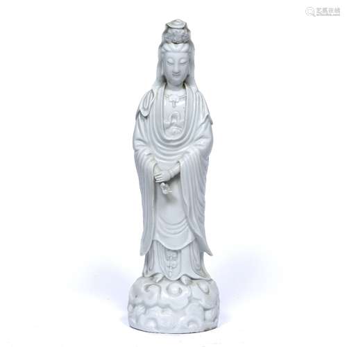 Standing dehua model of Guanyin Chinese, 19th Century with pearl and ruyi necklace and with hands