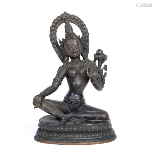 Bronze figure Tibetan, 18th/19th Century semi-naked figure of a goddess seated with arms and legs in