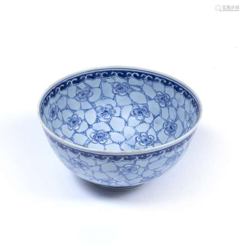 Blue and white porcelain bowl Chinese decorated both on exterior and interior with an all over