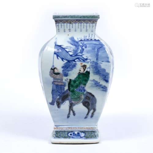 Enamelled square baluster vase Chinese, 19th Century each panel decorated in enamels on a blue