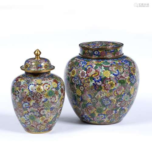 Two cloisonne lidded vases Chinese, 20th Century the first in the form of a ginger jar, decorated in