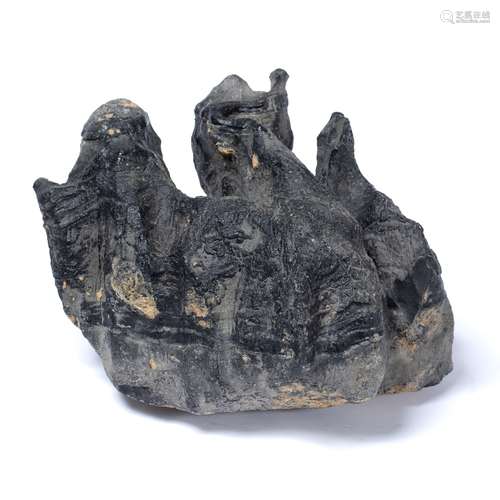 Ling Bai scholar's rock Chinese the asymmetrical rock with black painted decoration 30cm across x