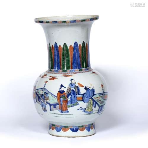 Famille verte baluster vase Chinese,19th Century of baluster form, painted with scholars in a garden