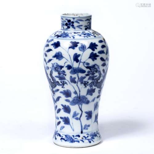 Blue and white baluster vase Chinese, 19th Century decorated to the outside depicting two dragons in