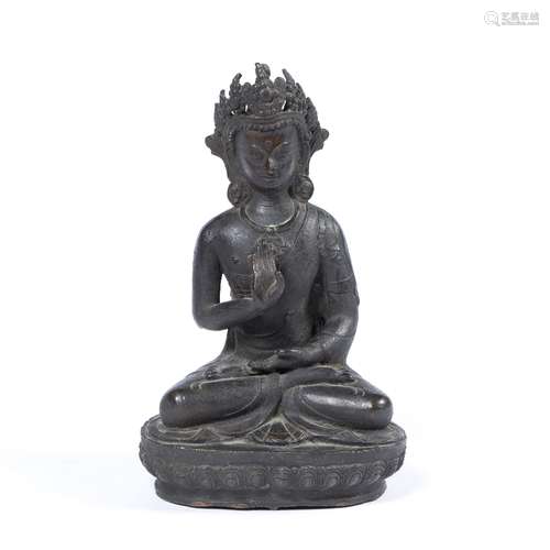 Bronze model of Bodhisattva Tibetan, 18th/19th Century depicted sitting cross legged, with one