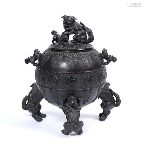 Large bronze vessel Chinese, 19th Century the middle of the body decorated with repeating circular