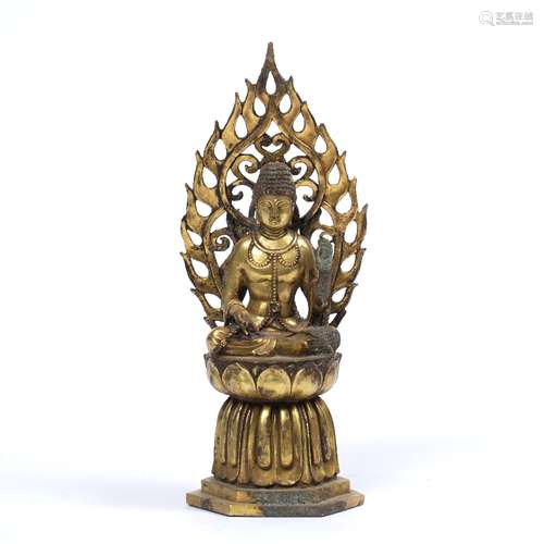 Gilt bronze figure of Avolokitesvara Sino-Tibetan/Korean depicted sitting cross legged with a hand