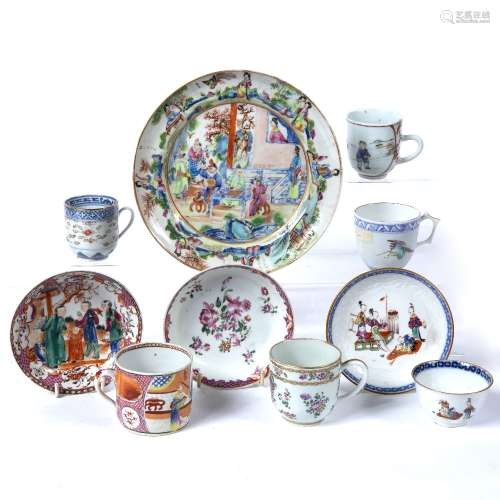 Group of pieces Chinese and Japanese, 18th/19th Century including a famille rose plate painted
