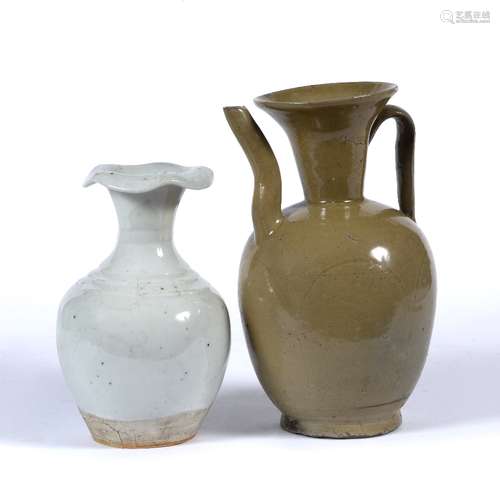 Qingbai vase and a ewer Chinese, Southern Song dynasty (1127-1279) the vase having a wavy rim 20cm