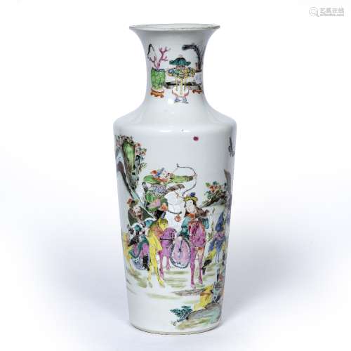 Polychrome enamelled vase Chinese, 19th Century painted with a stag hunting scene 45cm high