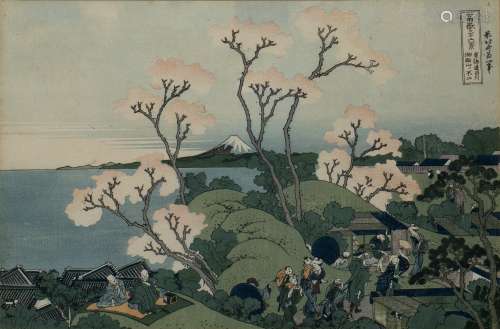 Katsuschika Hokusai (1760-1849) 'Cherry blossom viewing on Goten-yama near Shinagawa' woodblock