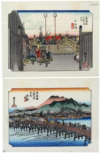 Hiroshige Ando (1797-1858) Japanese, 20th Century two woodblock prints measures 17cm x 22cm each and