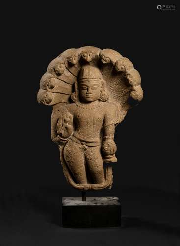 Sandstone carving Nagaraja Indian, possibly Kushan period 2nd Century the standing figure with snake