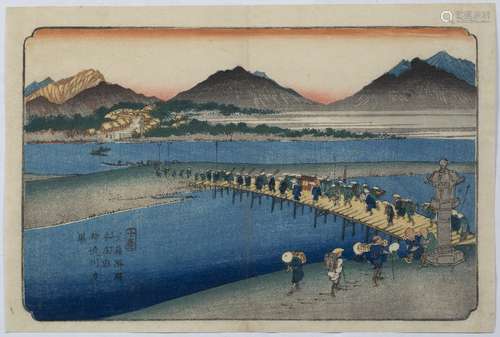 Keisai Eisen (1790-1848) Japanese, 19th Century The Ferry on the Kanna River at Honjo Station,