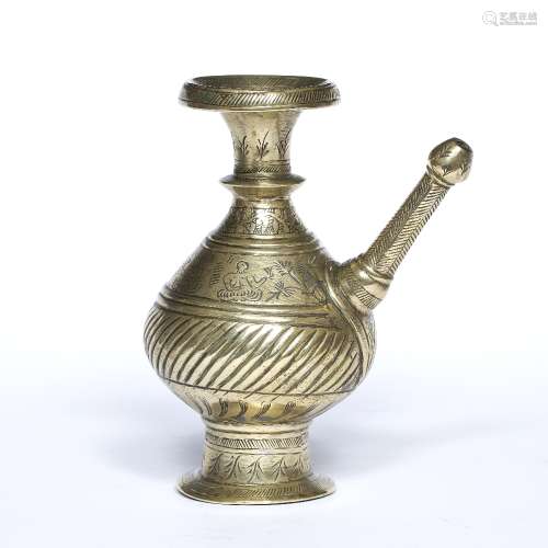 Mughal lota/ewer Indian, 19th Century the lower body engraved with rope twist design, the upper body
