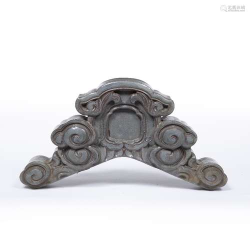 Glazed pottery roof tile Japanese, circa 1900 of arched form with cloud scroll designs 52cm