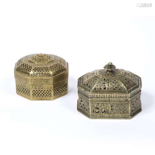 Two Mughal pan boxes Indian, 19th Century with pierced cut design, one with floral decoration, the