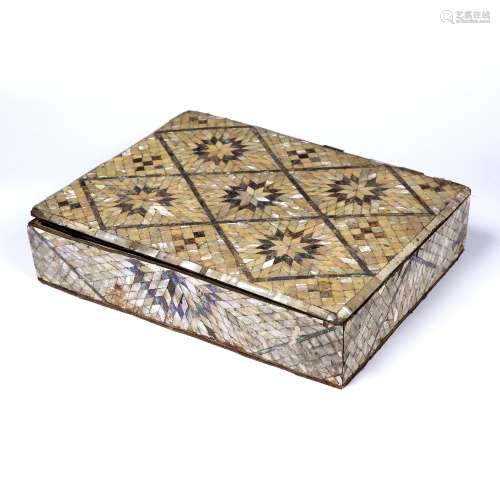 Mughal mother of pearl box Indian, Gujarat, 18th Century the rectangular box inlaid to the top,