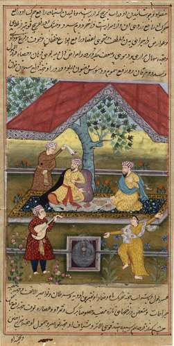 Album page Indian, Mughal Young princes in a garden with musicians, opaque watercolour on paper 25cm