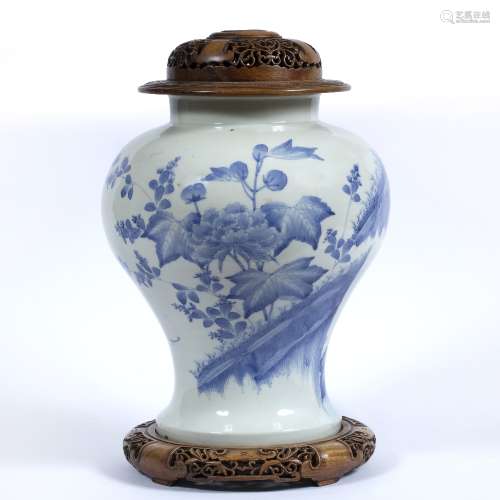 Hirado porcelain baluster vase Japanese, 19th Century painted with peonies and leaves and with