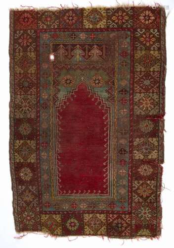 Konya rug Turkish, possibly 18th Century with traditional motifs 103cm x 146cm