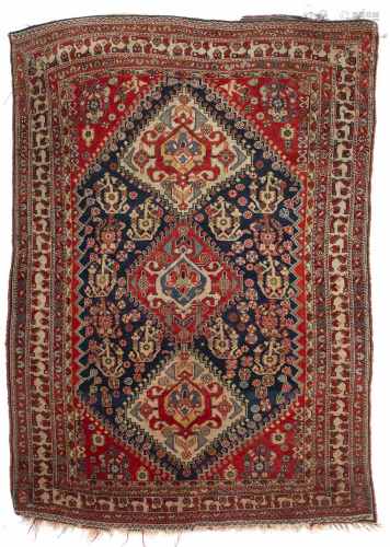Khamse rug Southern Persian, circa 1900 of blue ground with foliate and geometric motifs 171cm x