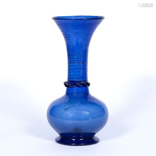 Blue tapered glass vase Persian Safavid with trailed decoration 27.5cm high