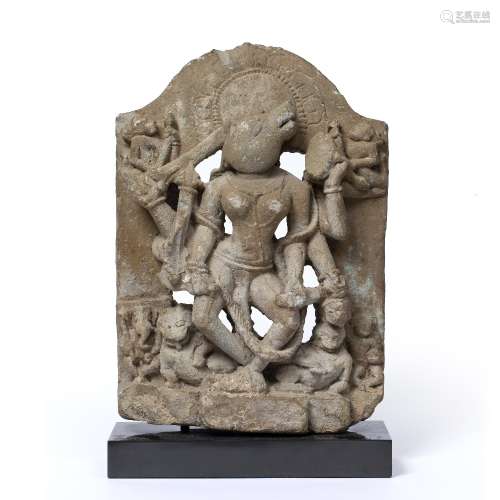 Stone stele North Indian carved in deep relief in the form of an animal headed figure, on a later