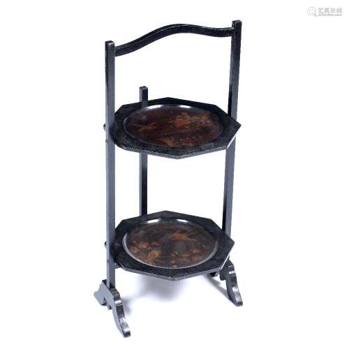 Lacquer two tier cake stand Japanese, late 19th Century 69cm high