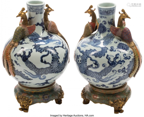 61444: A Pair of Chinese Cloisonné Mounte…