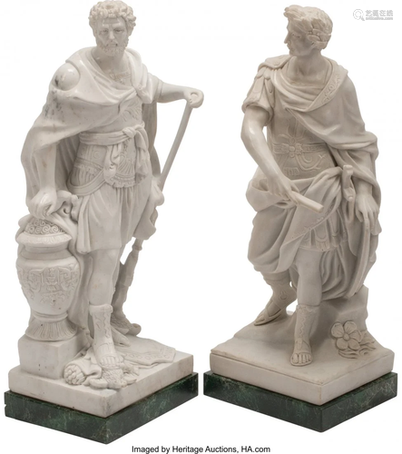 61075: Two Italian Carved Carrara Marble Fi…