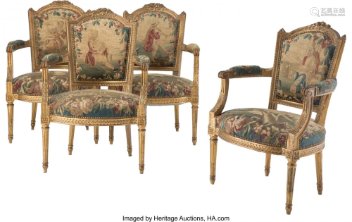 61076: Four Louis XVI-Style Carved Giltwood…